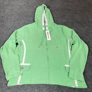 PBJ Sport Hoodie Womens XL Green Full Zip Hooded Jacket White Trim Coastal Cozy